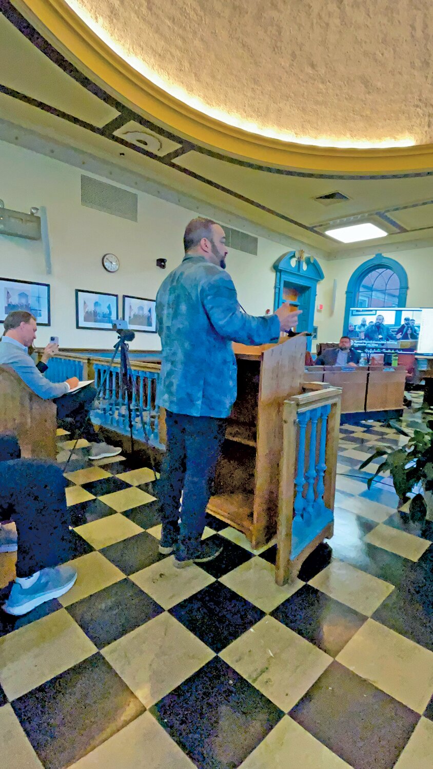 HE IS ALL IN FOR CRANSTON: Former Councilman and current owner of the Park Theater, Ed Brady educates the City Council on the importance of a true community center in the heart of Cranston. (Cranston Herald photo)